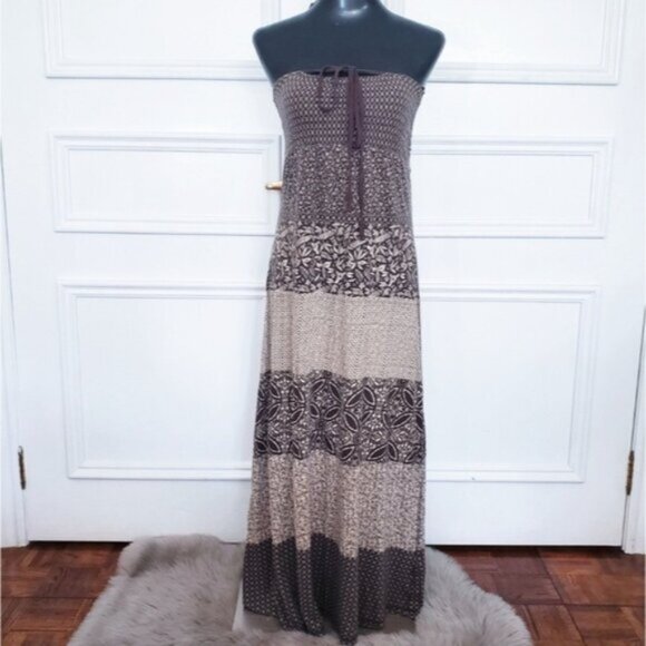 Vintage L.O.G.G Brown/Sandy Paisley Boho Maxi Dress - Picture 8 of 15